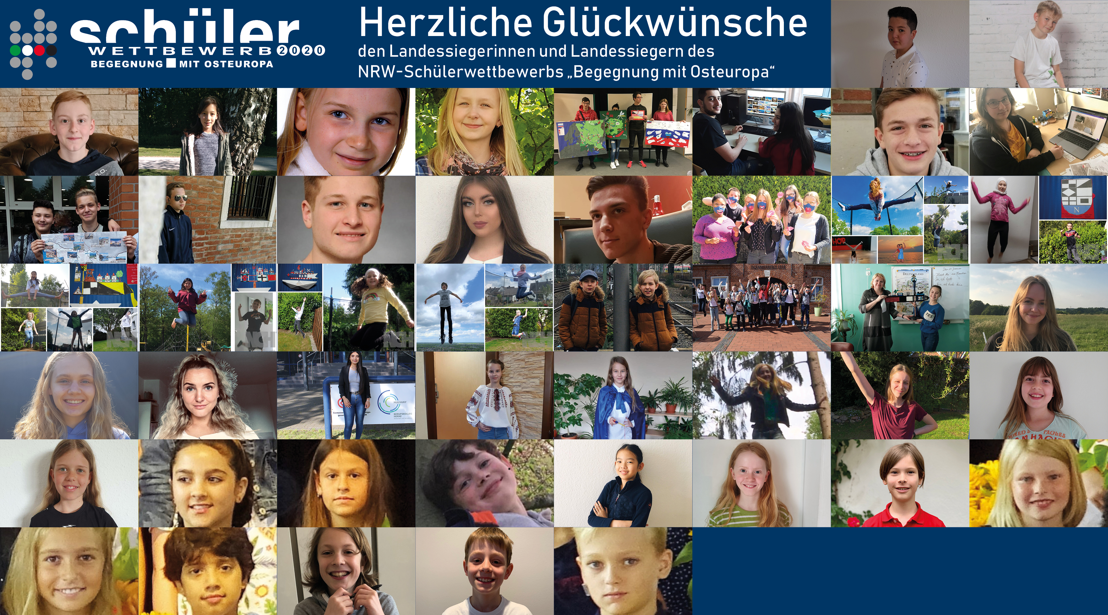 Verschiedene Selfies von Schülerinnen und Schülern die zu einem Mosaik zusammengeführt sind